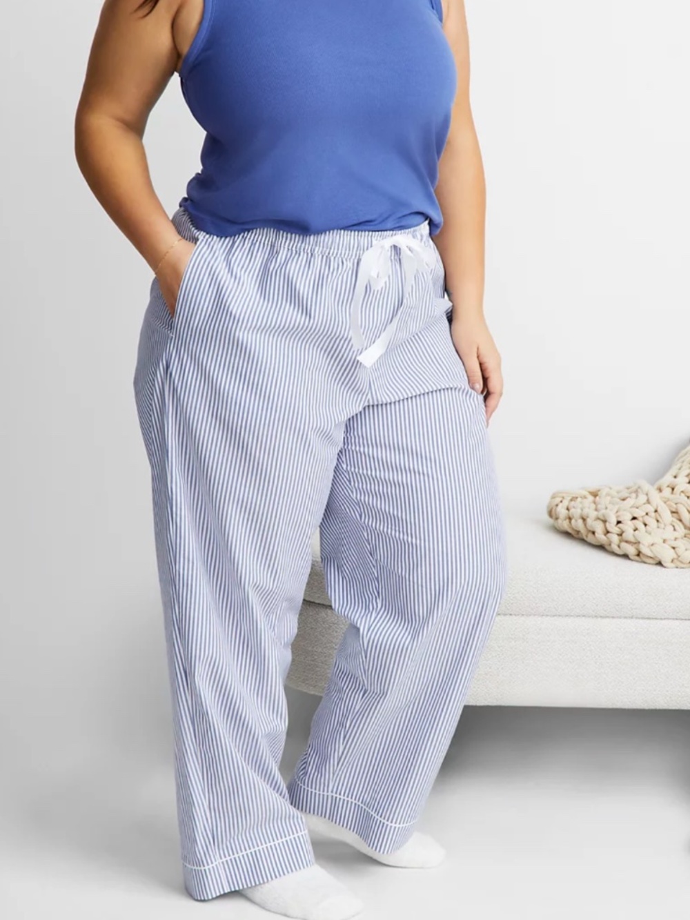 State of Day Women’s Printed Poplin Pajama Pants – Blue Stripe – Size 3X – NWT